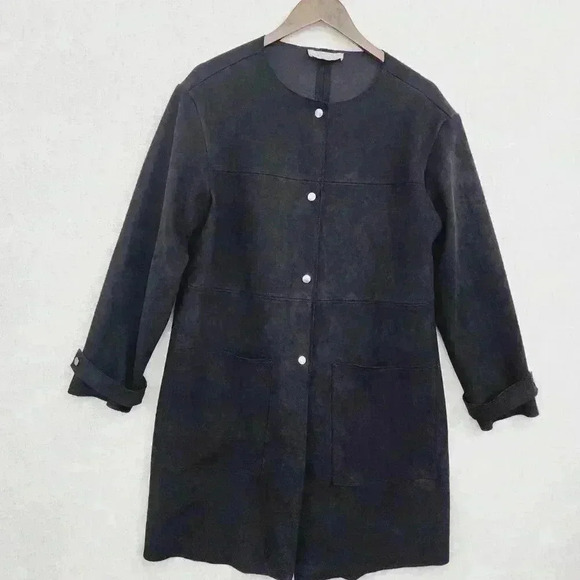 Philosophy Faux Suede Patchwork Button Long Blazer Women's M Black 3182C - Picture 1 of 8